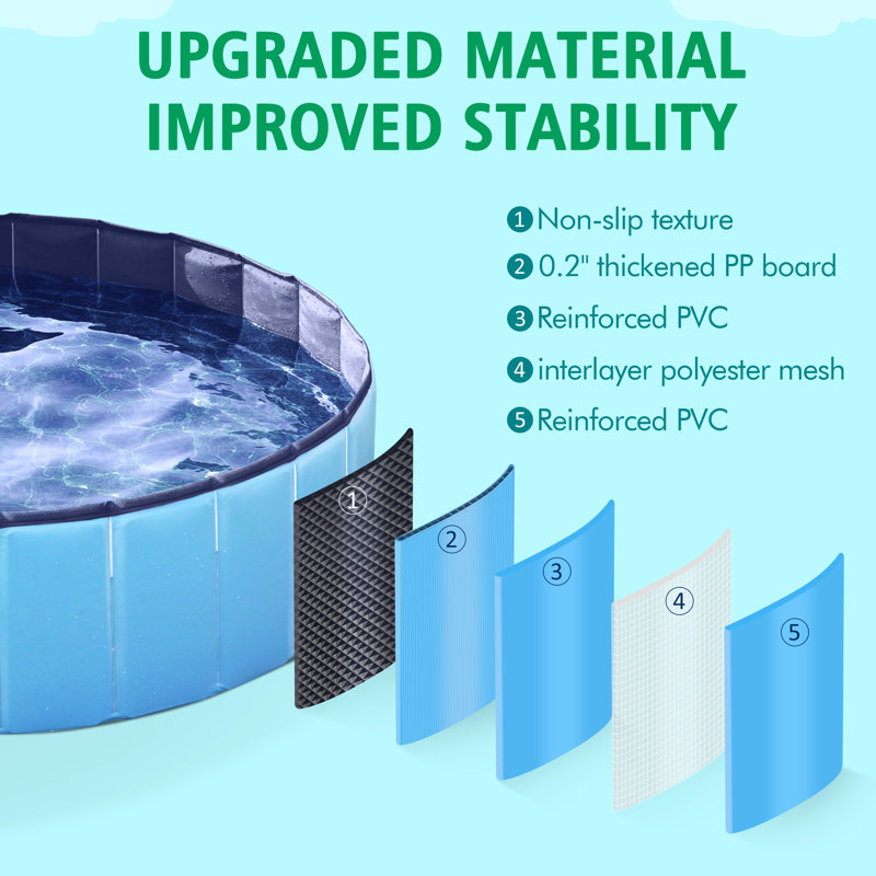 Size Foldable Pet Pool with Repair Patches, Blue, 30cm H x 120cm W x 120cm D