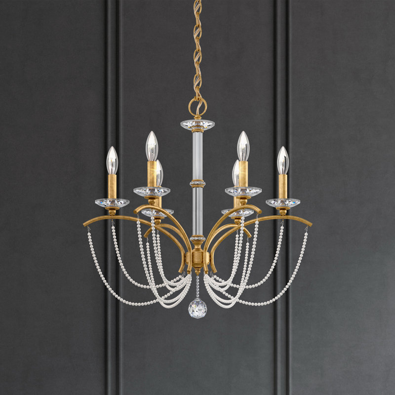 Priscilla 6 - Light Chandelier, Heirloom Gold/White Pearl