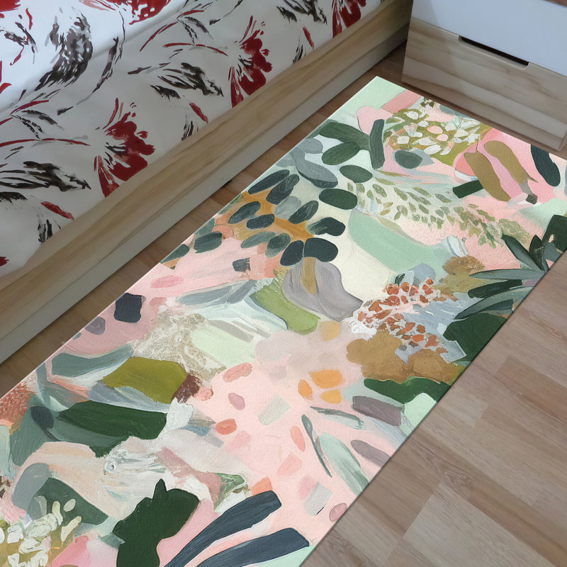 Soft Non Woven Printed Rug Featuring a Sophisticated Oriental Floral Design in Rich Earth Tones for an Elegant Floor Covering Solution in Your Home or Office