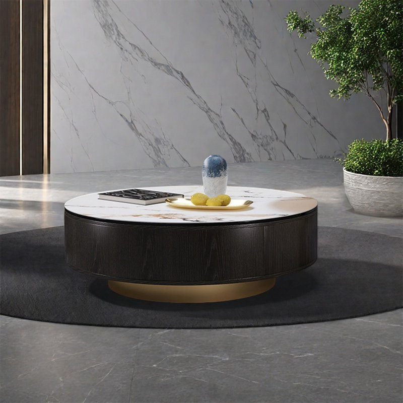 Table ronde en pierre légère de luxe moderne, H 14,2 po x L 39,4 po x l 39,4 po
