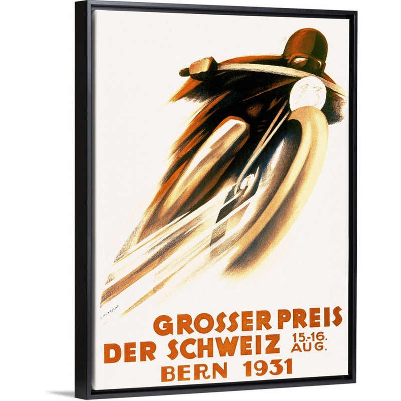 «Grosser Preis Der Schweiz, 1931» par Ernst Ruprecht, reproduction sur toile, Cadre noir, H 18 po x l 14 po x P 1,75 po