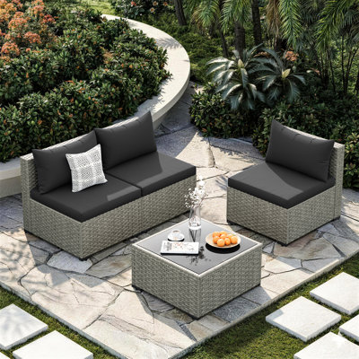 4-Piece Wicker Patio Sofa Set With Coffee Table
