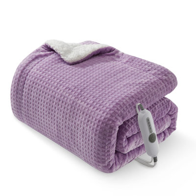 Waffle Heated Blanket Full Size 72"x84" - Soft Flannel Electric Throw - Fast Heating, 4 Adjustable Levels, 10H Auto Shut-Off, Overheat Protection, Machine Washable, ETL Certified, Ideal for Bedroom Couch Office, Color: Purple, Size: 72x84 inches