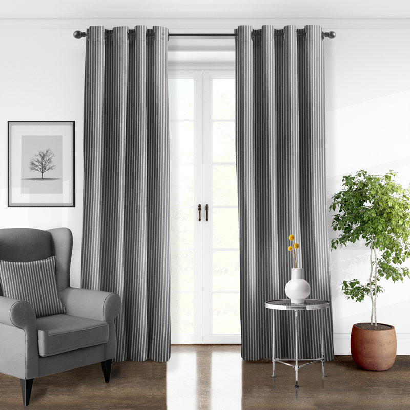 Walker Stripe Grommet Drapery Panel Room Darkening Curtain Pair (Set of 2), Iron, 50" W x 96" L