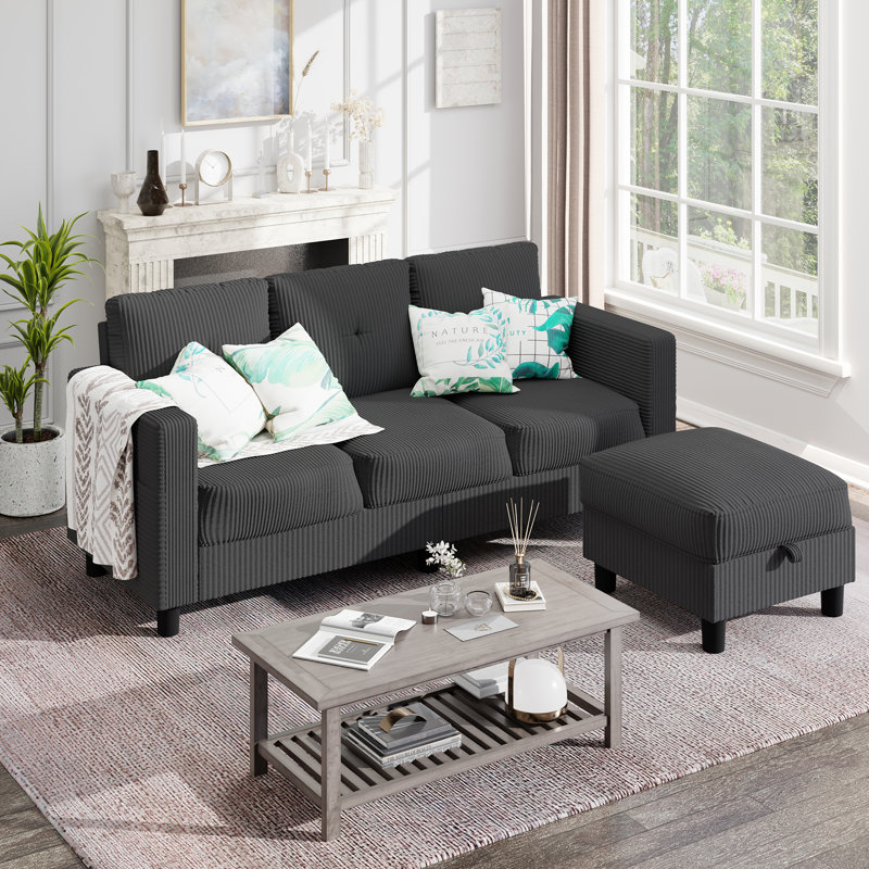  76.5" Upholstered Sofa Couch, Dark Grey