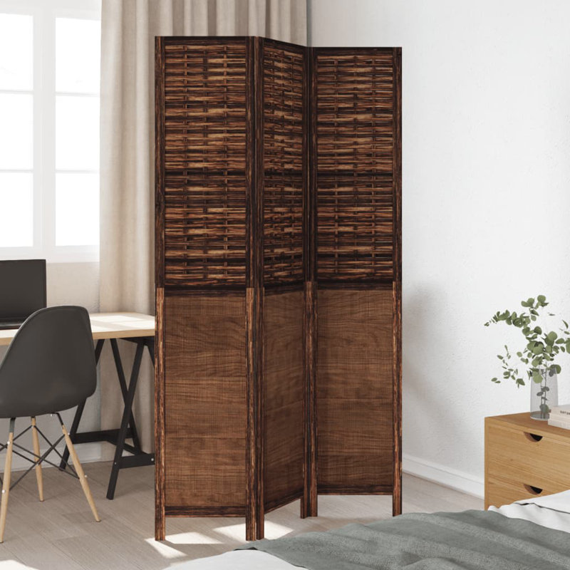 Room Divider 3 Panels Dark Brown Solid Wood Paulownia, 78.7" H x 43.3" W x 0.63" D, Dark Brown