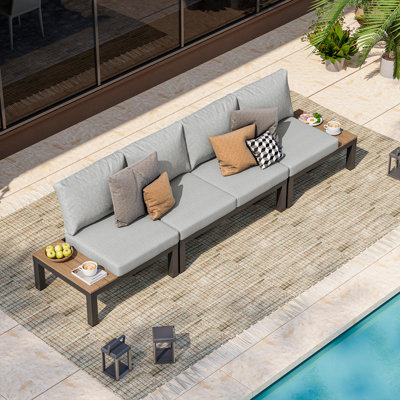 Ensemble de conversation modulaire en aluminium 5 pièces pour patio avec canapé inclinable 6 positions, coussins et table basse