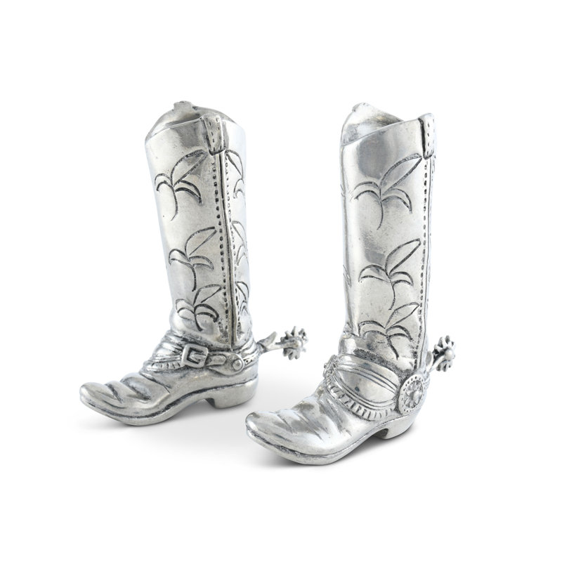 Western Frontier Pewter Cowboy Boot Salt Set Pepper Shaker Set