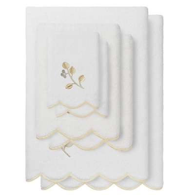  100% Turkish Cotton WILD BRANCH Scallop 2PC Embellished Fingertip Towel Set