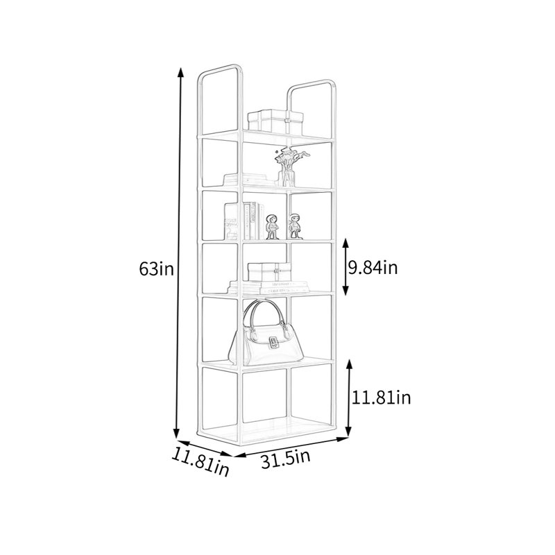 Tablette orange en fer, (6 Shelves) 63"H x 31.5"W x 11.81"D