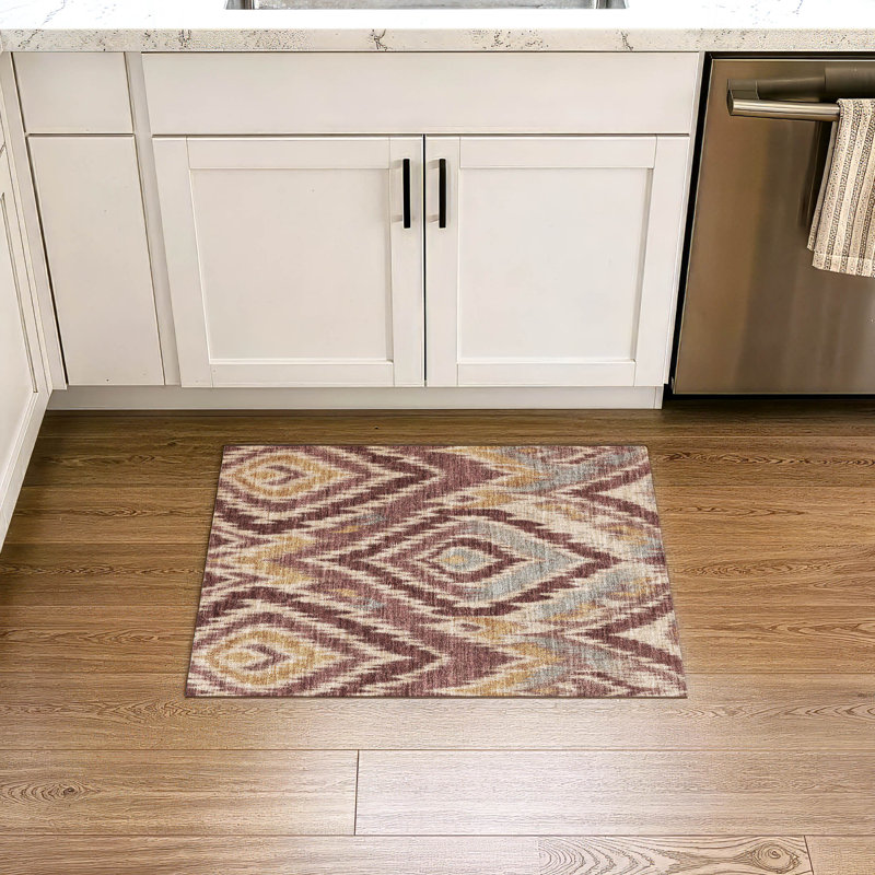Tapis Ceajay ACN3071 Ikat lavable à la machine pour intérieur/extérieur, Bourgogne, 1 pi 8 po x 2 pi 6 po