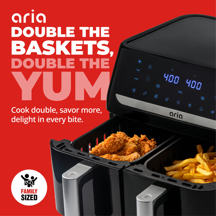 Aria 10qt Dual Basket Air Fryer with Smart Sync Cooking Mode and Generous Cooking Capacity