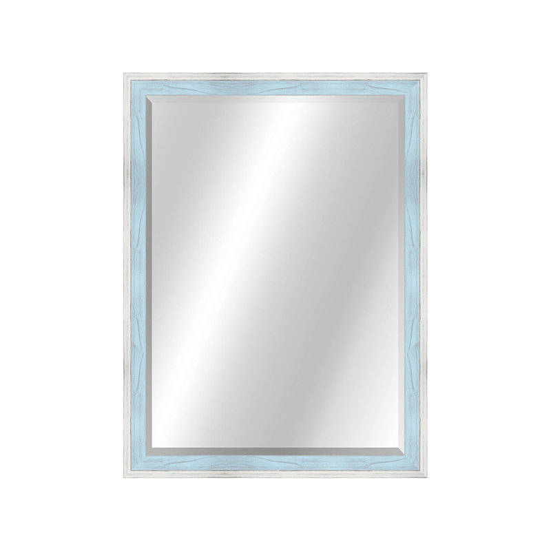 Bois naturel, 32,5 po x 26,5 po, Blanc / bleu ciel