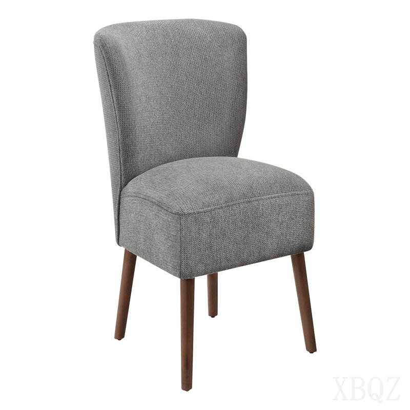 Chaise d'appoint, H 33 po, rembourrée, salon, chambre à coucher, tissu gris clair, pieds en bois de noyer massif, style Mid-Century, moderne