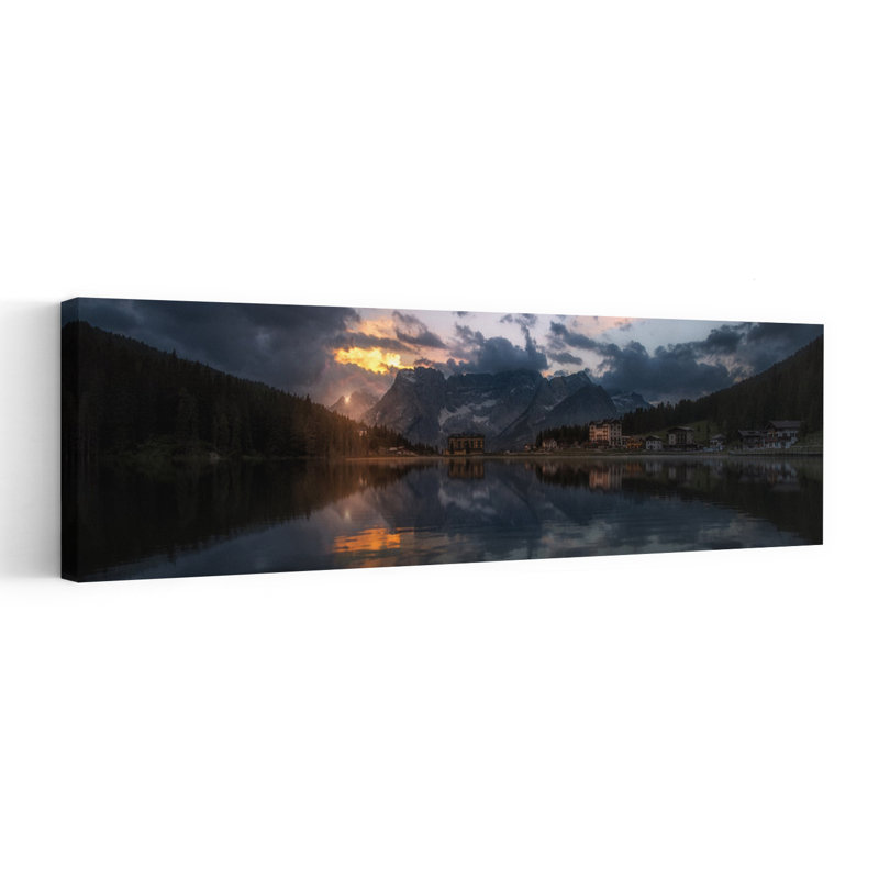 Paysage alpin, coucher de soleil, réflexion, paisible, paisible forêt sereine, art mural, H 20 po x l 60 po