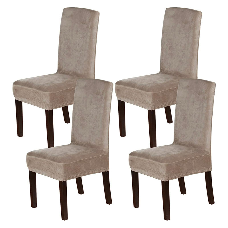Taupe Velvet Stretch Dining Chair Covers Set of 4