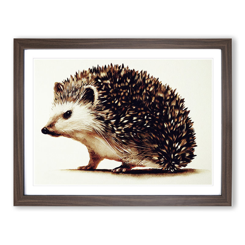 Hedgehog Portrait Vol.4 - Single Picture Frame Painting, 25cm H x 34cm W x 2cm D, Walnut