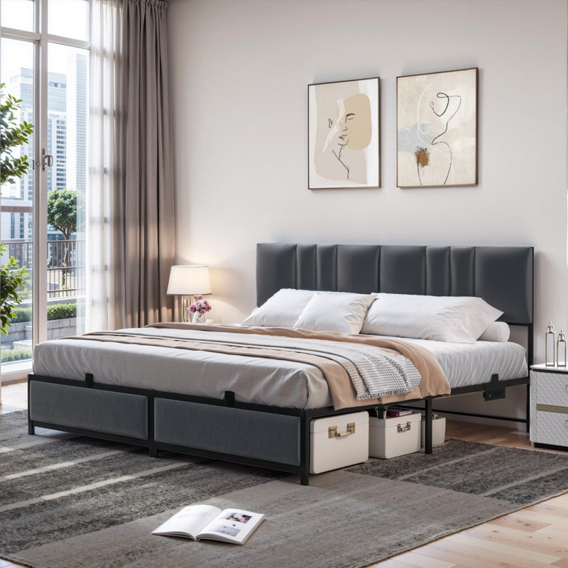 Lit plateforme tapissier Hamerton, Gray, Très grand