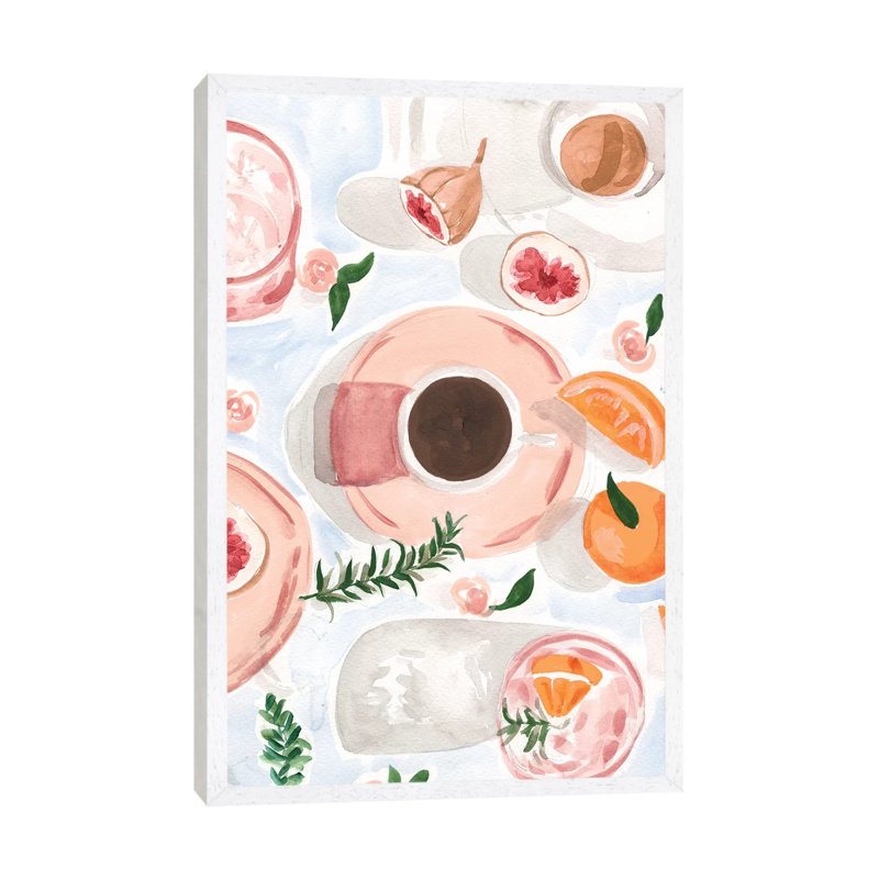 Still Life With Coffee by Sabina Fenn - Painting on Canvas, 66.04cm H x 45.72cm W x 3.81cm D, White Floater Framed
