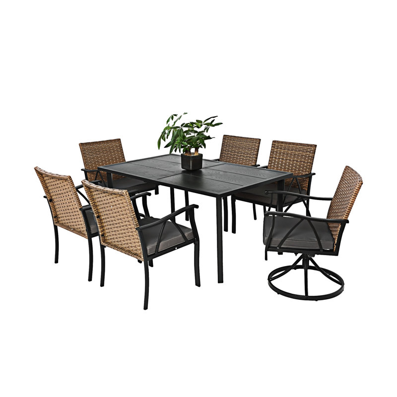 7 Piece Patio Dining Set Outdoor Wicker Furniture Set