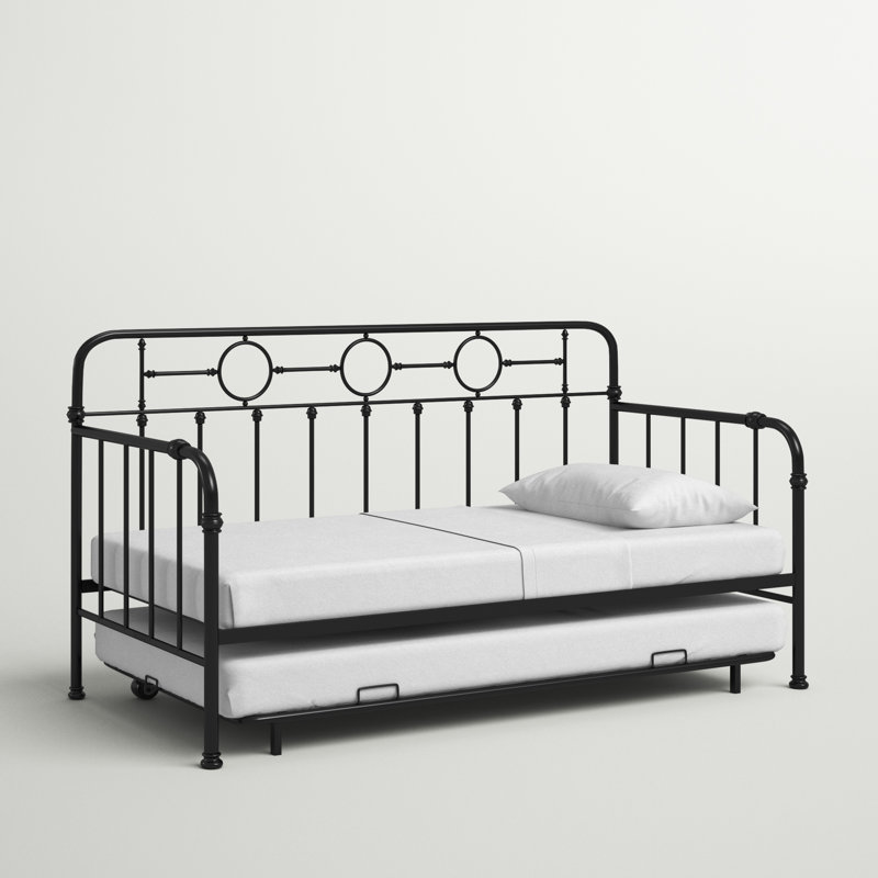 Twin Black Metal Daybed with Trundle and Drawer