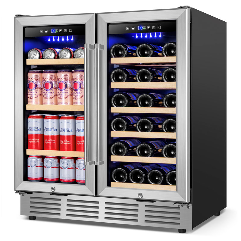 Réfrigérateur à vin et à boissons à deux zones de 30 pouces avec éclairage à DEL, tablettes réglables et serrures de porte de sécurité - peut contenir 29 bouteilles et 110 canettes, autoportantes ou encastrées