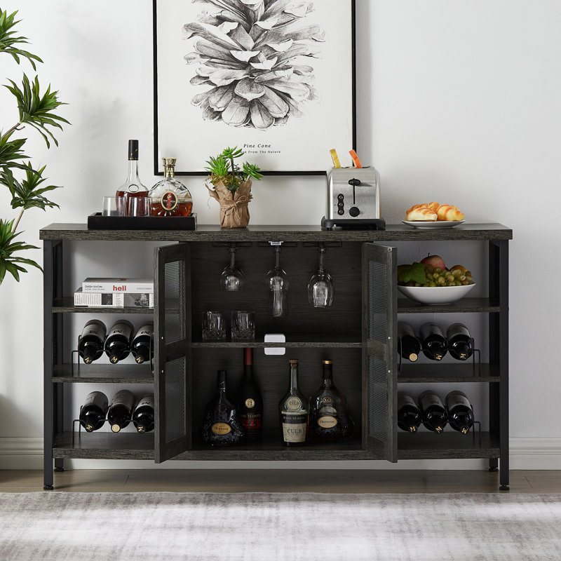 Industrial Wine Bar Cabinet, Dark Grey