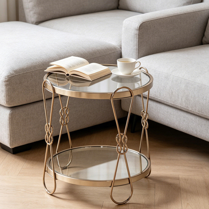 Table de bout élégante, surface en miroir avec une belle finition champagne pour la décoration intérieure
