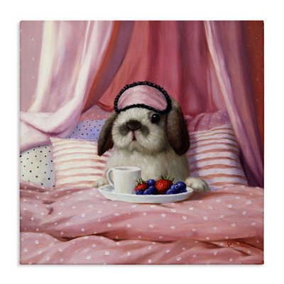 Adorable House Bunny Rabbit Breakfast in Bed Pink by Lucia Heffernan - Graphic Art