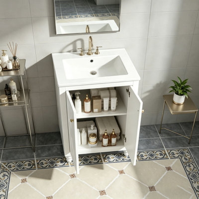 24" Modern Bathroom Vanity with Ornate Elliptical Motif Design & Soft-Close Hinges