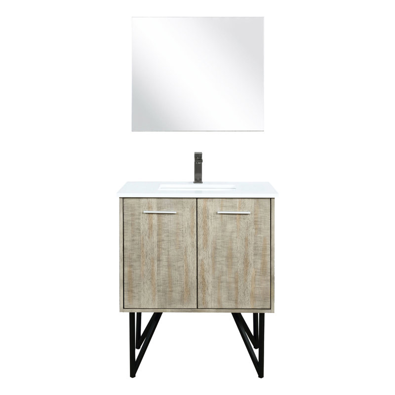 Rustique 30 po L x P 20 po pour salle de bain, comptoir en quartz blanc, robinet en métal et miroir de salle de bain 28 avec miroir