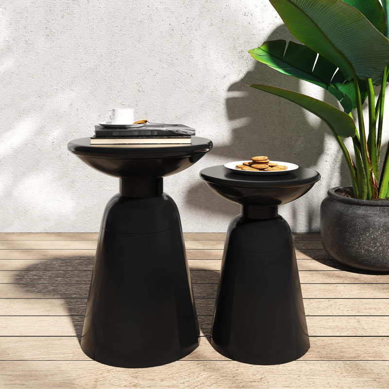 Modern Outdoor Side Table - Metal, Flared Design, End Iron, Sleek &, Black