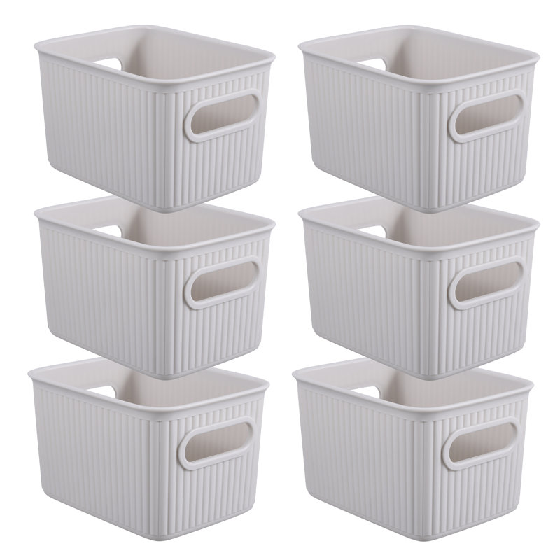Ensemble de paniers en plastique nervuré, 6, Blanc cassé