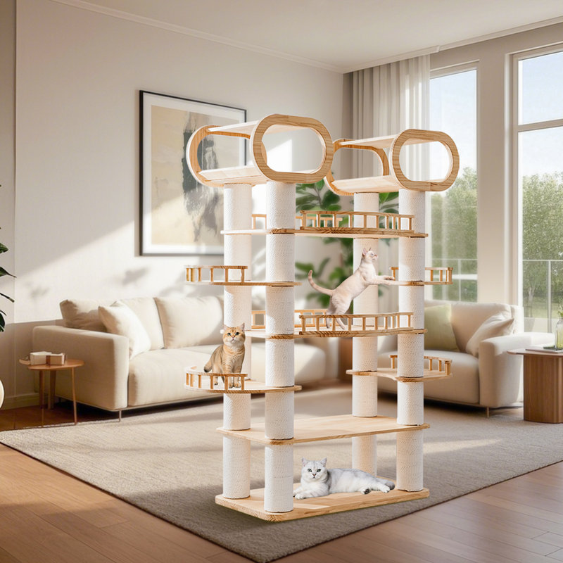 76.7 H Large Solid Wood Cat Tree Multi-Level Tall Cat Tower Cat Tree for Indoor Cats Large Adult
