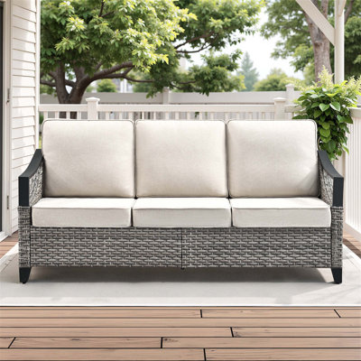 73.4" Wide Outdoor Wicker Sofa,  Patio Outdoor Couch With  Cushions For Porch Garden