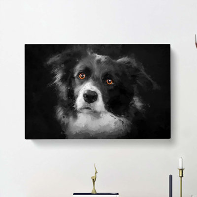 Brown Eyed Border Collie Dog In Abstract - Wrapped Canvas Painting