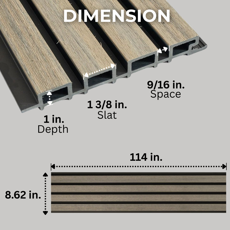 Linear WPC Exterior Wall Slat Siding and Cladding Panels 114 in x 8.62 in, Chestnut, Ancient Wood