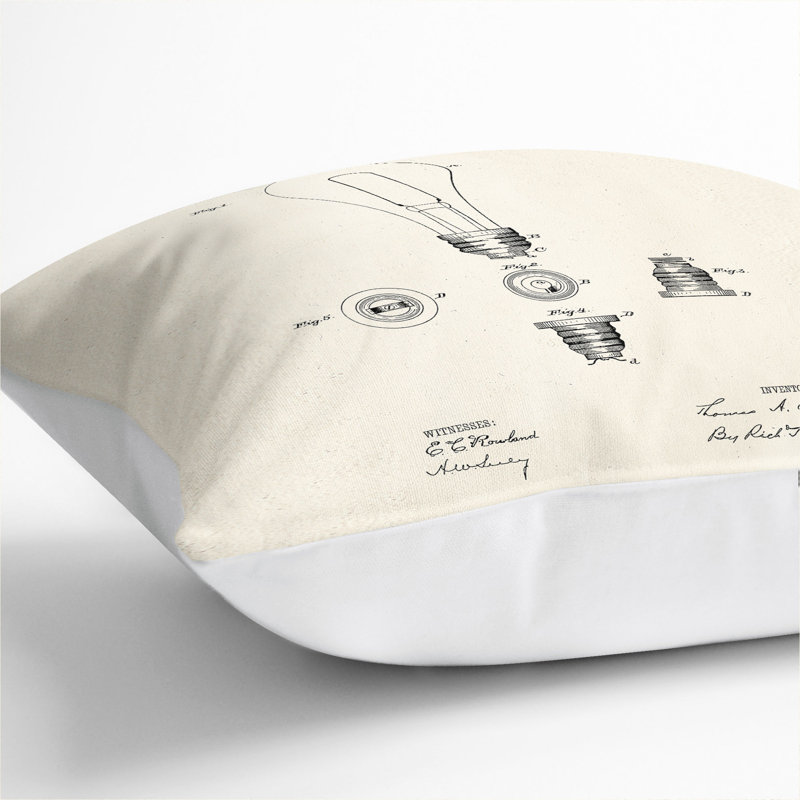 Light Bulb Patent Square Throw Cushion, 55cm H x 55cm W x 20cm D, White