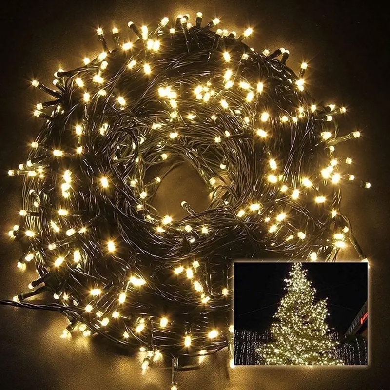 LED Solar Powered Cord String Light, 100 Lamps - 10 Metre Long