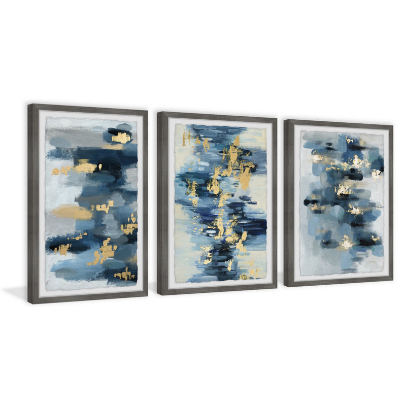 «Blue Florals» par Marmont Hill - ensemble de 3 cadres photo, H 12 po x l 8 po