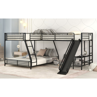 L-Shaped Over Bunk Bed With  Loft Bed,Built-In Desk And Slide,
