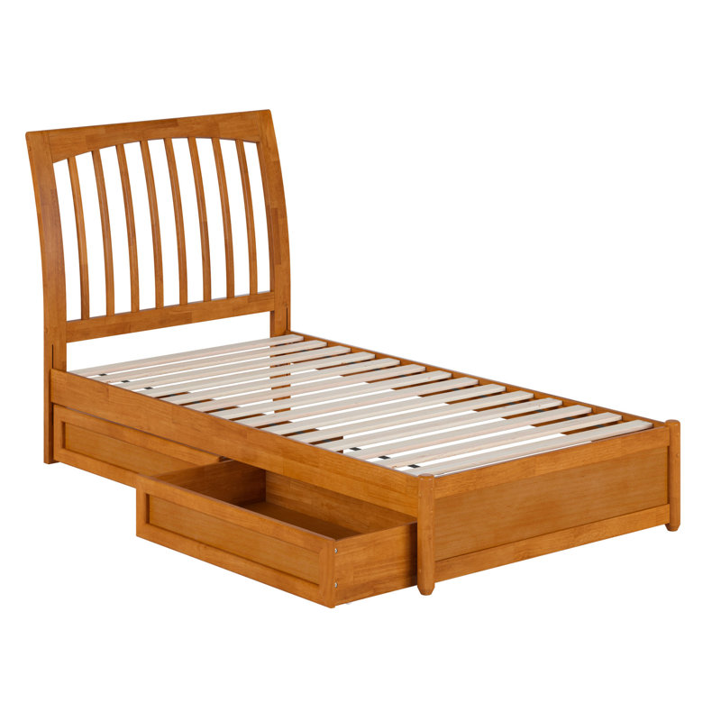 Lit plateforme Imarion avec pied de lit à panneau et tiroirs de rangement, Caramel clair, Simple
