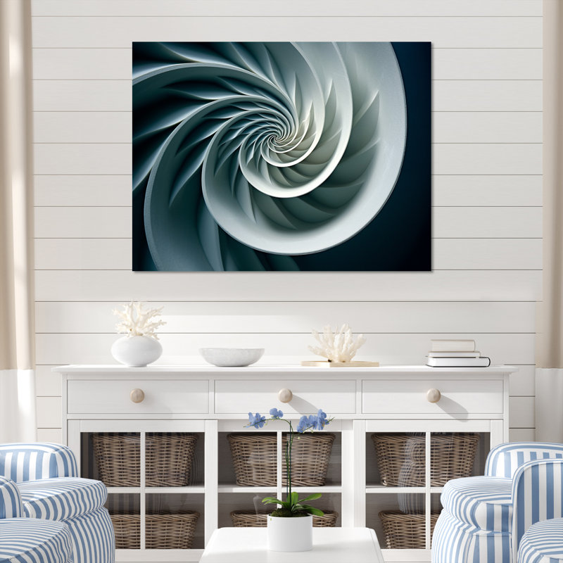 Turquoise coquille spirale de poisson sur toile, H 34 po x l 44 po x P 1,5 po, Toile tendue
