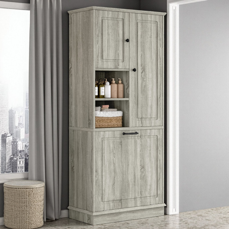 Armoire de rangement luxueuse à fonctions multiples de 67,7 po, grand organisateur avec panier rabattable, 2 portes et tablettes réglables, pour la salle de bain, le salon et le bureau