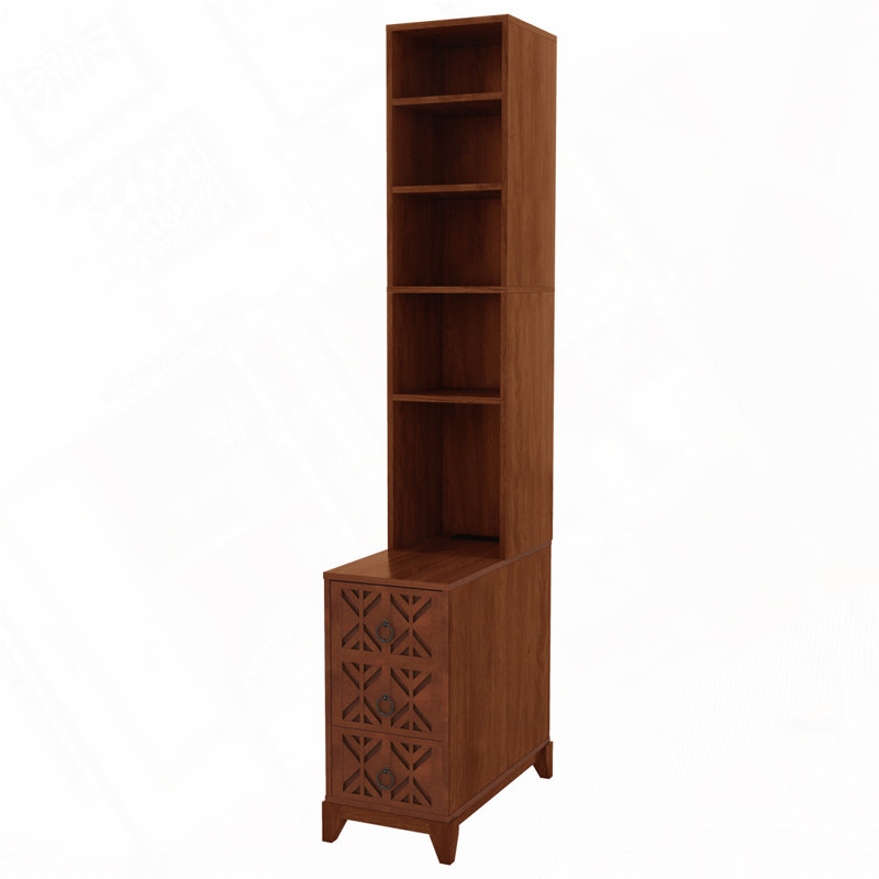 End Table with 3 Drawers, Corner Table with 4 Open Shelves, Tall Side Table for Bedroom and Corner, Natural