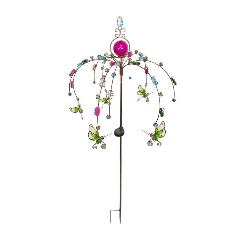 Piquet de jardin solaire à colibri avec perles