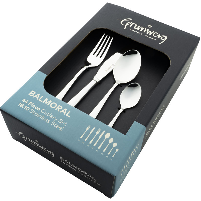 Grunwerg Cutlery 44 Piece Balmoral 18/10 Stainless Steel Cutlery Set, Service for 6