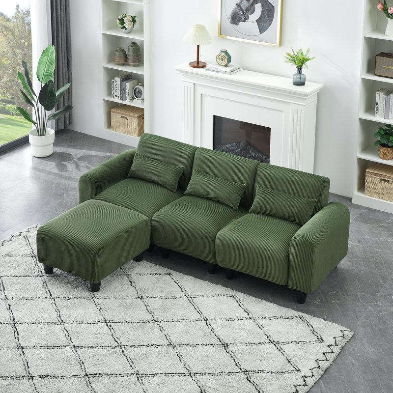 Eibe Upholstered 84.6'' Sofa, Green Corduroy