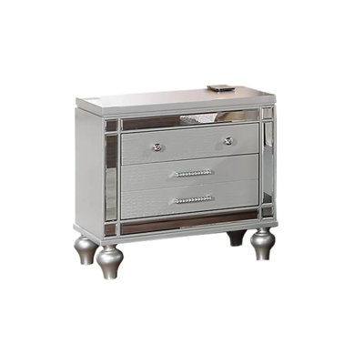Table de chevet 2 tiroirs en bois avec chargement sans fil intégré en argent