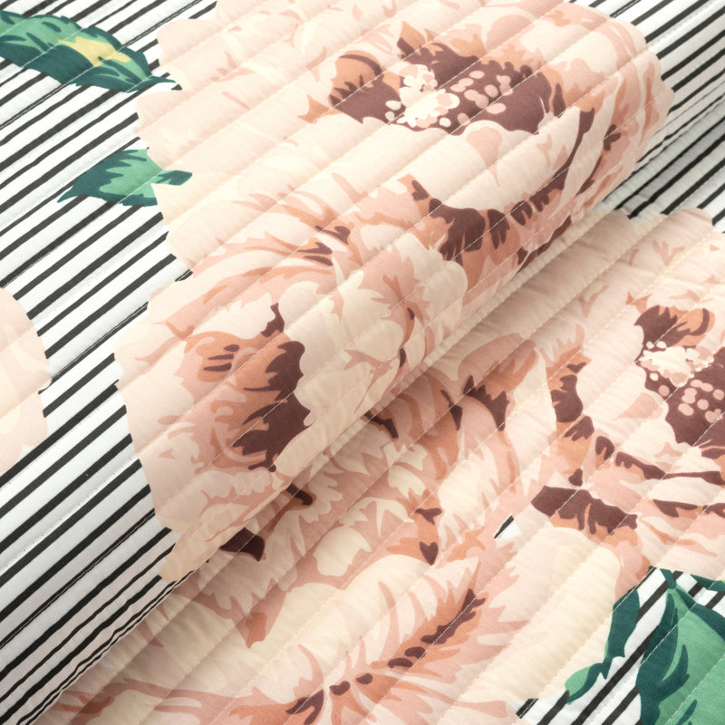 Mira Vintage Floral Oversized Quilt Dusty Rose/Black 3Pc Set Full/Queen, King Quilt + 2 Standard Shams